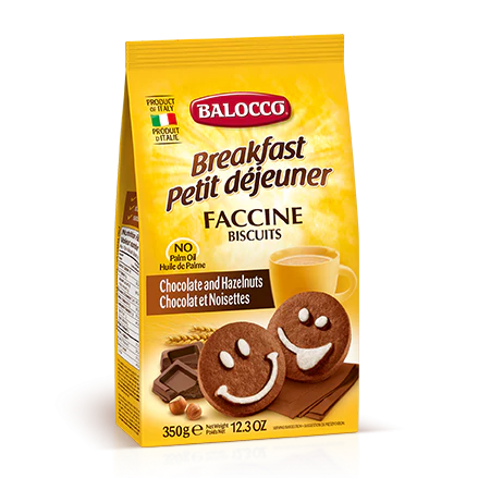 Balocco Faccine Biscuits, Chocolate & Hazelnut Cookies, 12.3 oz | 350g