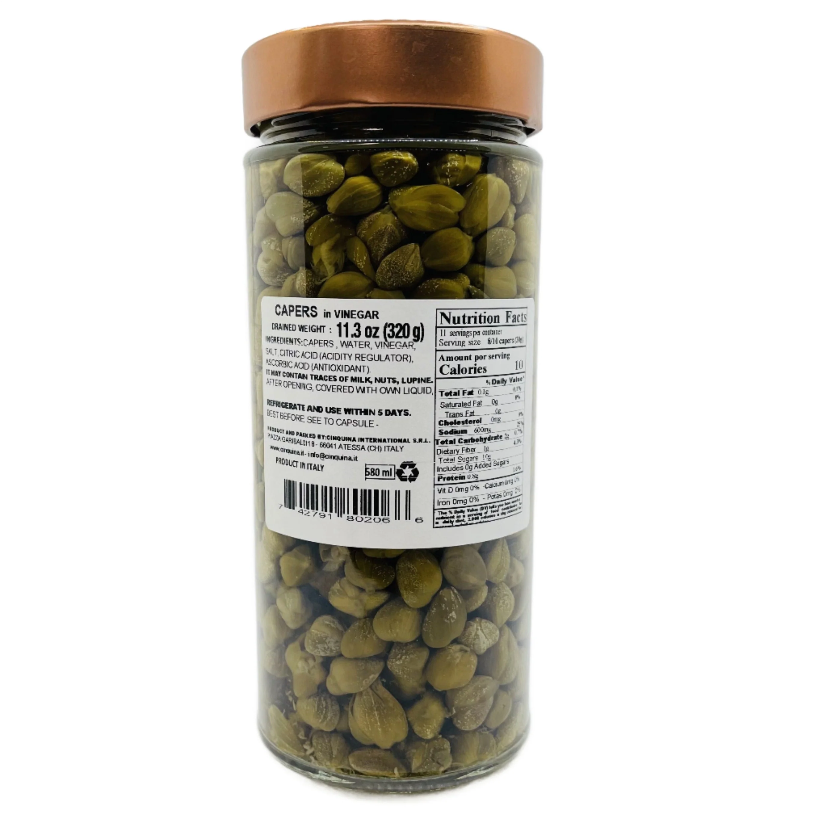 Cinquina Capers in Vinegar, 11.3 oz | 320g - Image 3