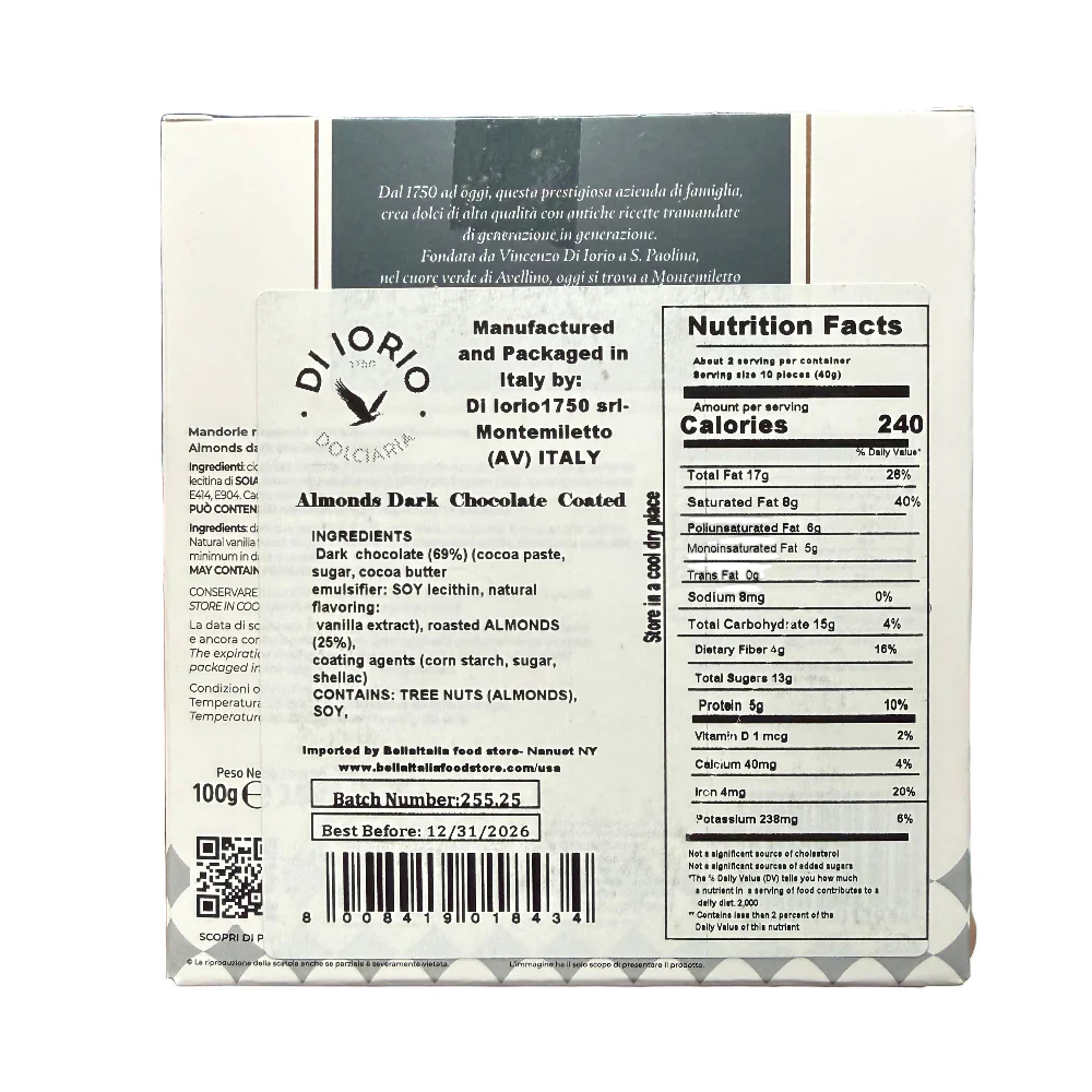 Di Iorio Dark Chocolate Covered Almond Dragees , 3.53 oz | 100g - Image 2