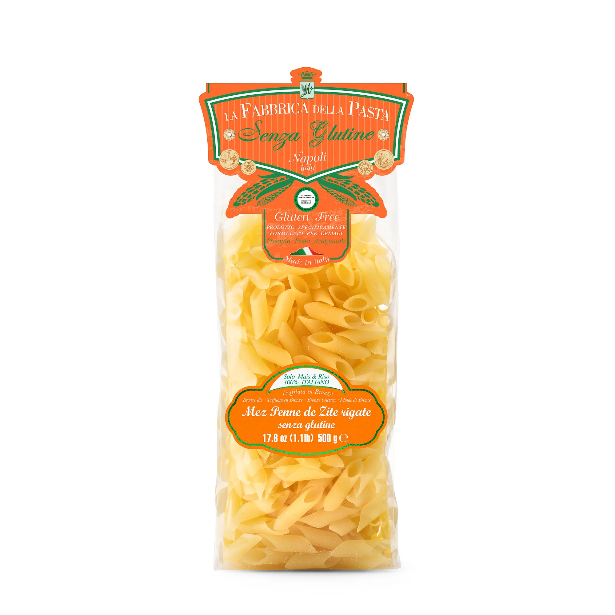 La Fabbrica Della Pasta Gluten Free ‘e Mez Penne de Zite Rigate, #124GF, 17.6 oz | 500g