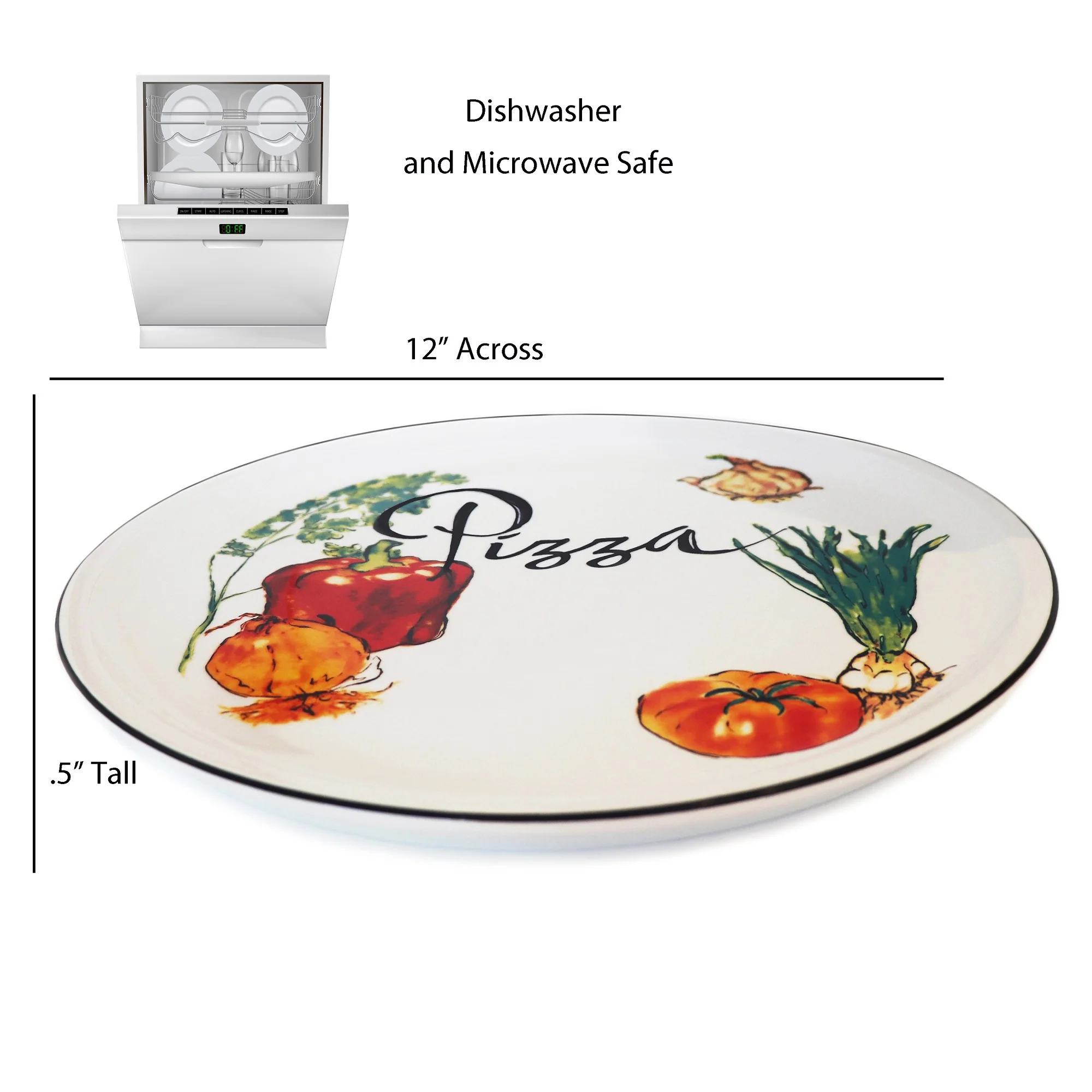 Lorren 2 Piece Round 12" Pizza Serving Platters, Vegetable Design - Image 2