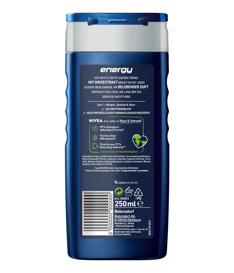 Nivea Men Shower Gel, Energy, 24H Fresh Effect, 8.5 oz | 250ml - Image 2