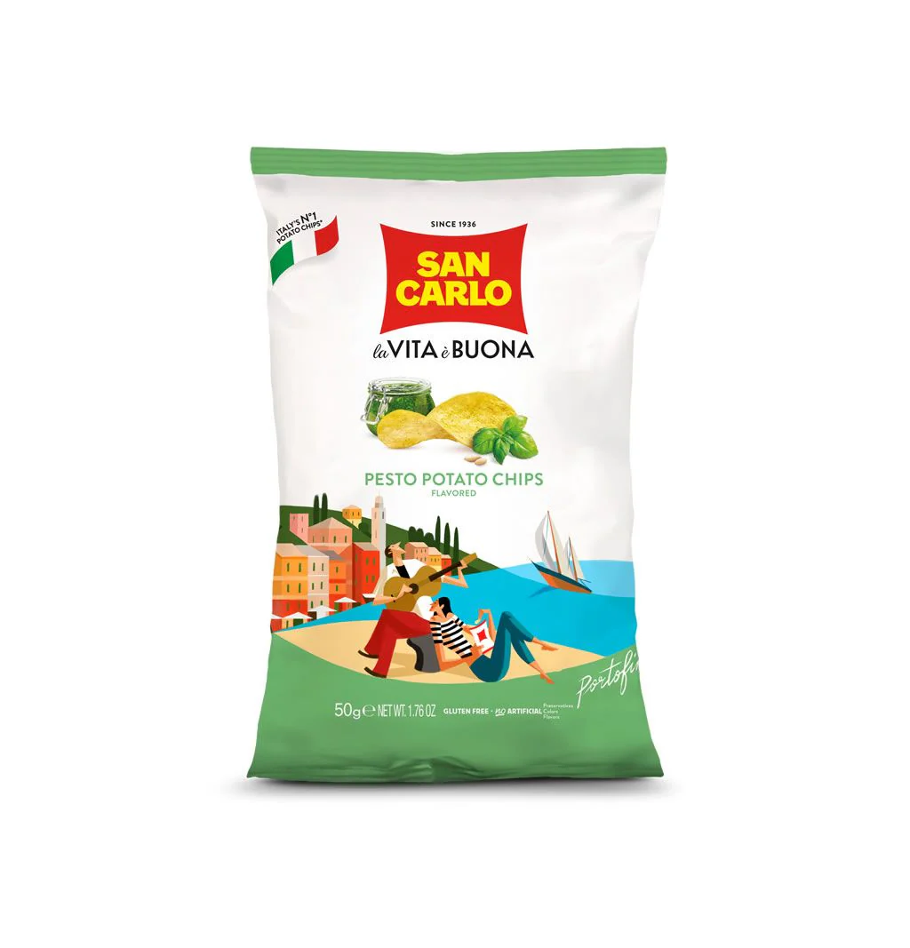 San Carlo Pesto Potato Chips Large Bag, 5.29 oz | 150g