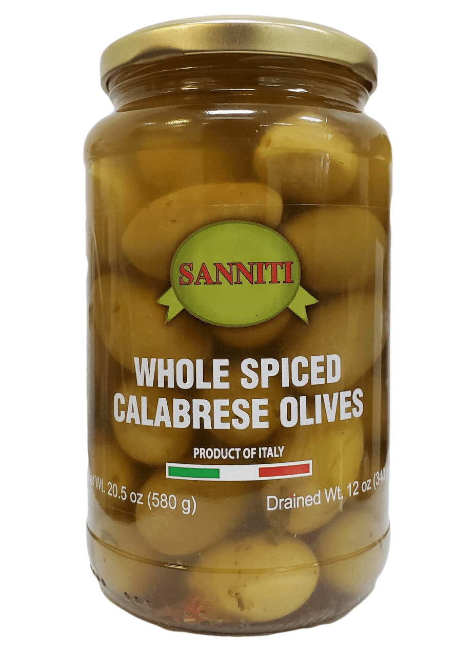 Sanniti Whole Spiced Calabrese Olives jar, 20 oz Jar