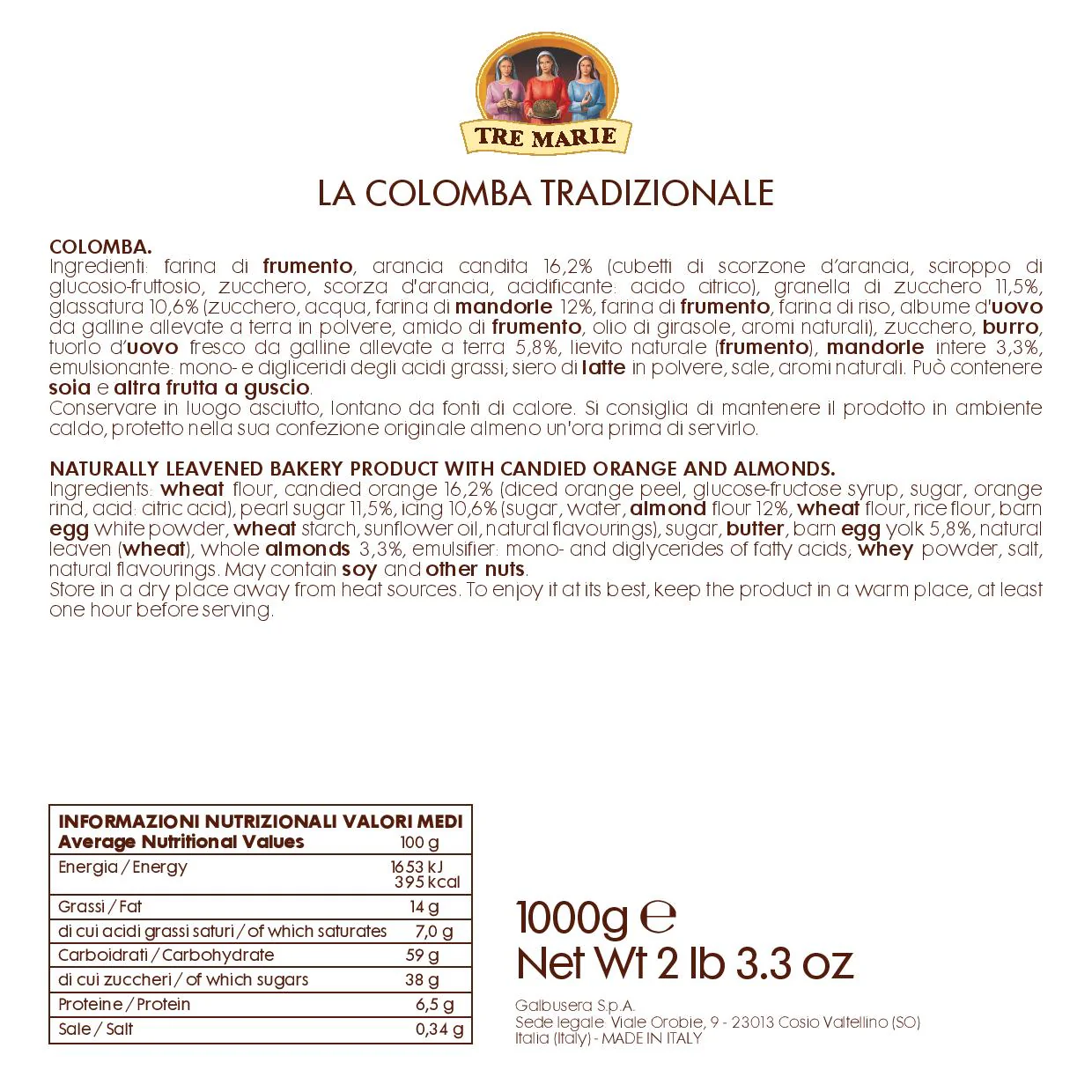 Tre Marie Colomba Traditional, Tradizionale, 2 lb 3.3 oz | 1000g - Image 4