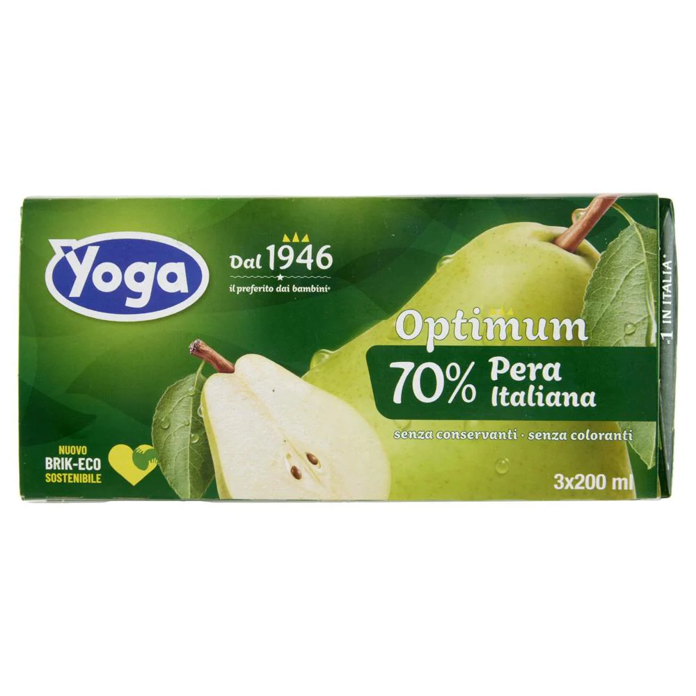 Yoga Optimum 70% Italian Pear Juice, 3 x 200ml Bricks | Product of Italy
